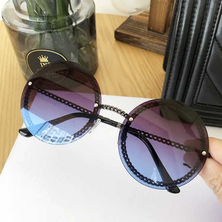 Purple Gray Модные круглые женские очки, винтажные Роскошные брендовые солнцезащитные очки без оправы, женские высококачественные градиентные женские солнцезащитные очки - Цвет линз: Purple Gray
