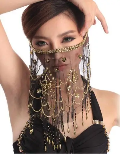 black Indian Belly Dance Face Women Veil Tribal Belly Dancing Veils for Sale 12 colors Available High Quality Cheap - Цвет: black