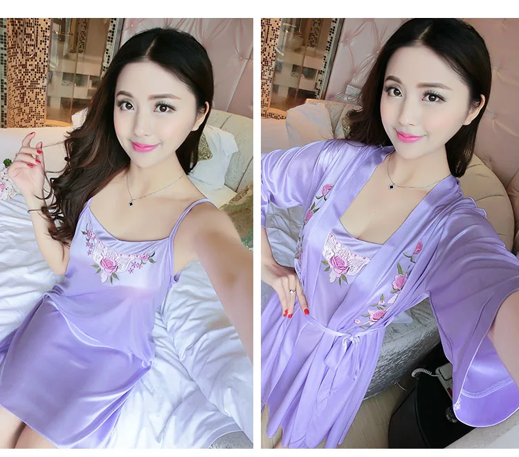 Sexy lingerie Set Sleep dress Women Sleepwear Backless Satin Chemise Slip deep v Nightwear Lace Nightgown Female Home Night Gown