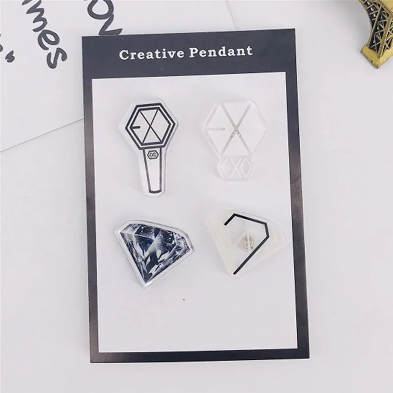 Kpop логотип EXO Fans значок для Сумки шляпы одежда модные нагрудные булавки брошь набор 4 шт. геометрический узор ювелирные изделия для девочек