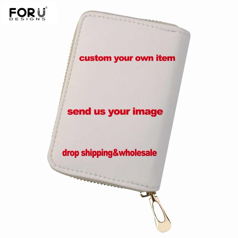 

FORUDESIGNS Women Men Credit Card Holder Custom Your Owm Image ID Card Storage Bags Fashion Zipper PU Leather Business Card Bag