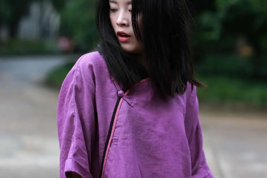 Spring Summer Tea Zen National Style Clothing Half Sleeve Retro Plate Button Shirt Loose Linen Ramie Purple |