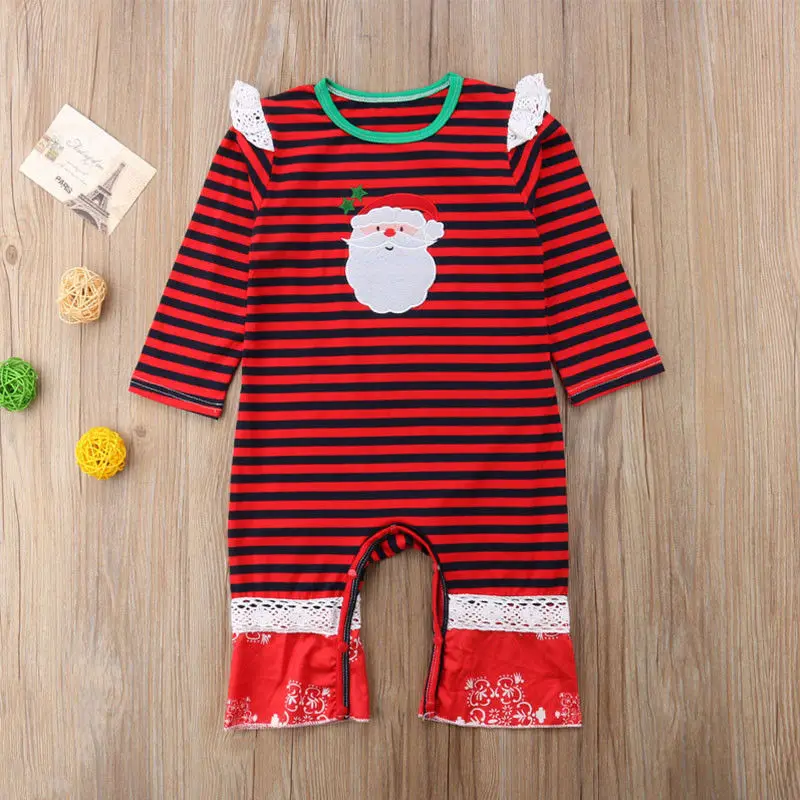 PUDCOCO Newest Happy XMAS Little/Big Sister Matching Newborn Baby Girl Christmas Striped Rompers Tops Pants Cotton Outfits Set | Мать и