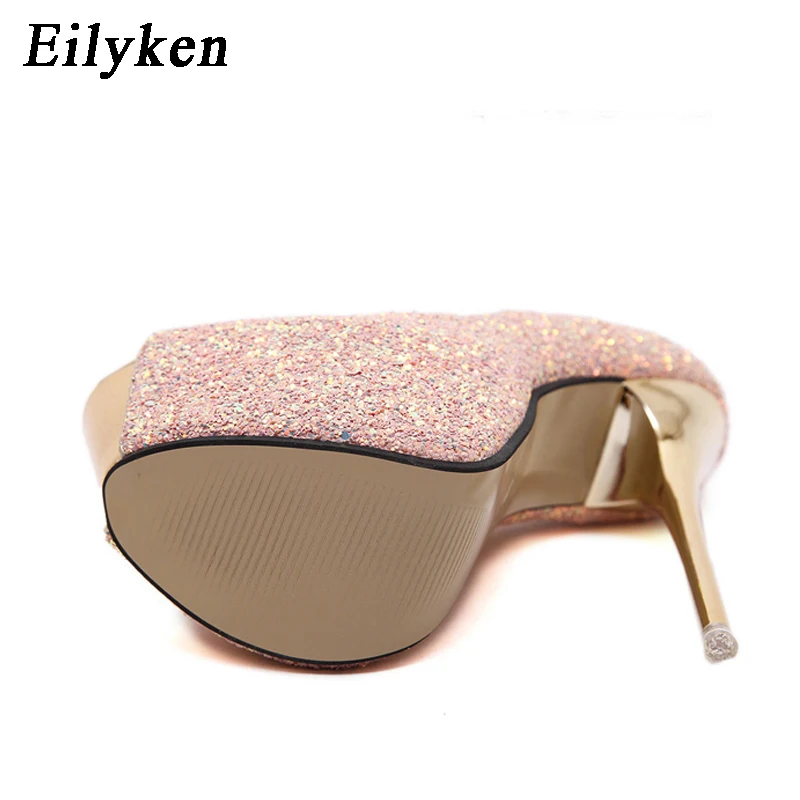 Eilyken/Новинка года; женские туфли на платформе и очень высоком каблуке; пикантные блестящие туфли-лодочки; модельные туфли для вечеринки; цвет черный, розовый, синий; размеры 34-45