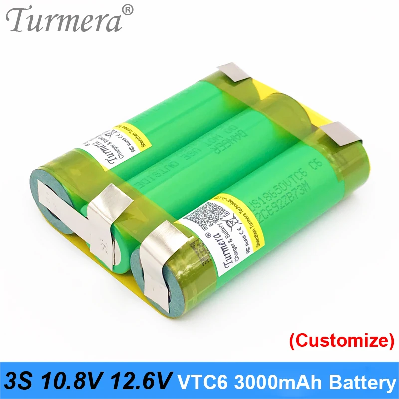 Аккумулятор Turmera vtc6 3000mah 3s 12 6 v 4s 16 8 батарея для отвертки батареи с сваркой полоски