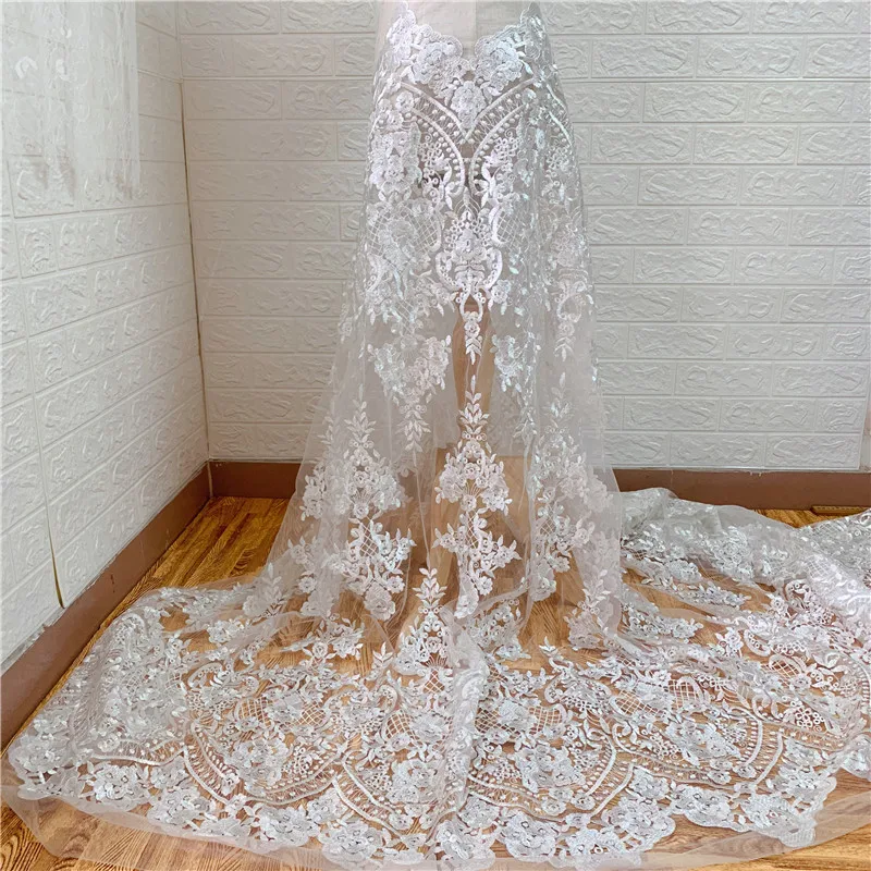 1 ярд High End Off white Afrian французский вышитый тюль сетка африканская кружевная ткань для свадьбы свадебное платье DIY шитье