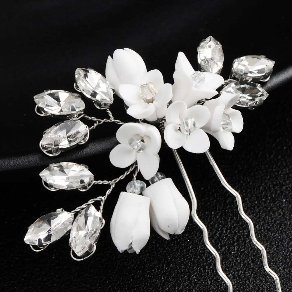 SLBRIDAL винтажные Серебряные Кристаллы Жемчуг цветок свадебные заколки для волос Свадебные Стикеры для волос аксессуары для волос подружки невесты женские украшения