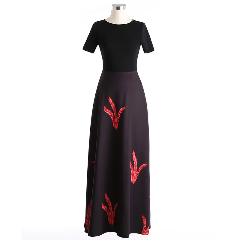 Женское длинное платье с коротким рукавом черное или красное винтажное
