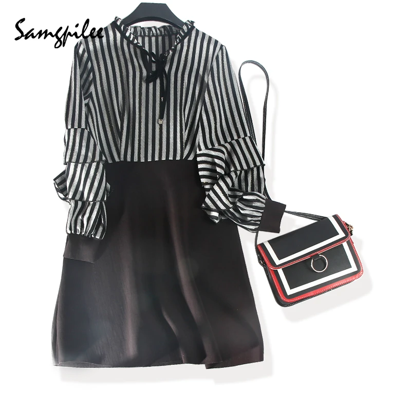 2019 Vestido Longo новые зимние Samgpilee трапециевидные женские платья с длинным рукавом и