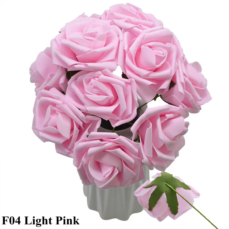 Light pink 5 шт./лот 8 см Bigs ПЭ пена поддельные розы цветы голова для свадьбы украшения дома DIY Декоративные искусственные цветы венок белый - Цвет: Light pink
