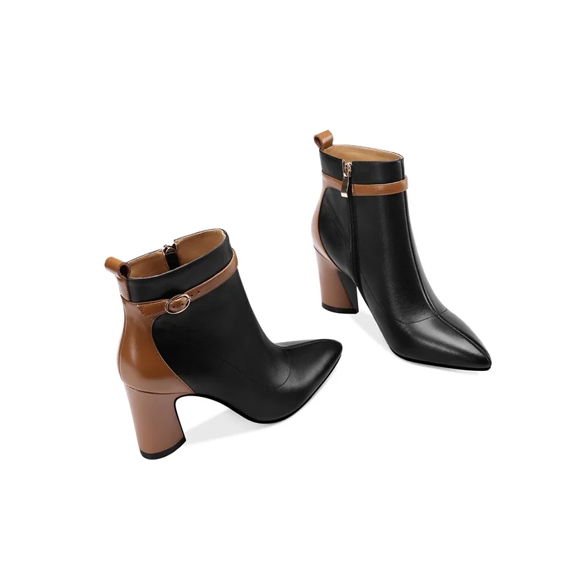 

ZVQ 2019 Newest Fashion Mixed Colors Genuine Leather Winter Ankle Boots Pointed Toe Super High Strange Style Zipper Shoes Women