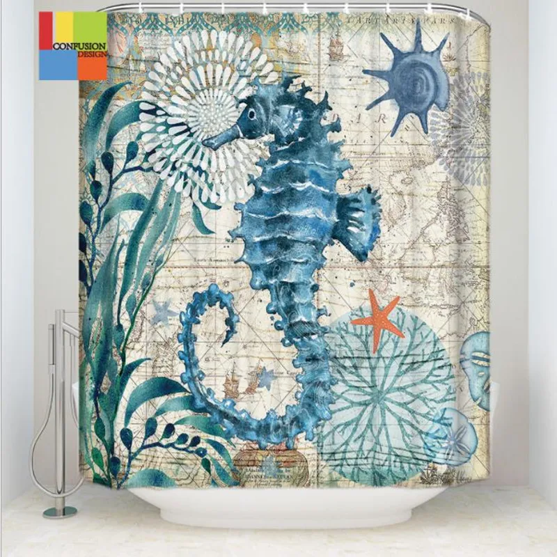 2019 High Quality 3D printing Sea Turtle Shower Curtain Waterproof with Hooks Bathroom Curtains for Home Decorations | Дом и сад