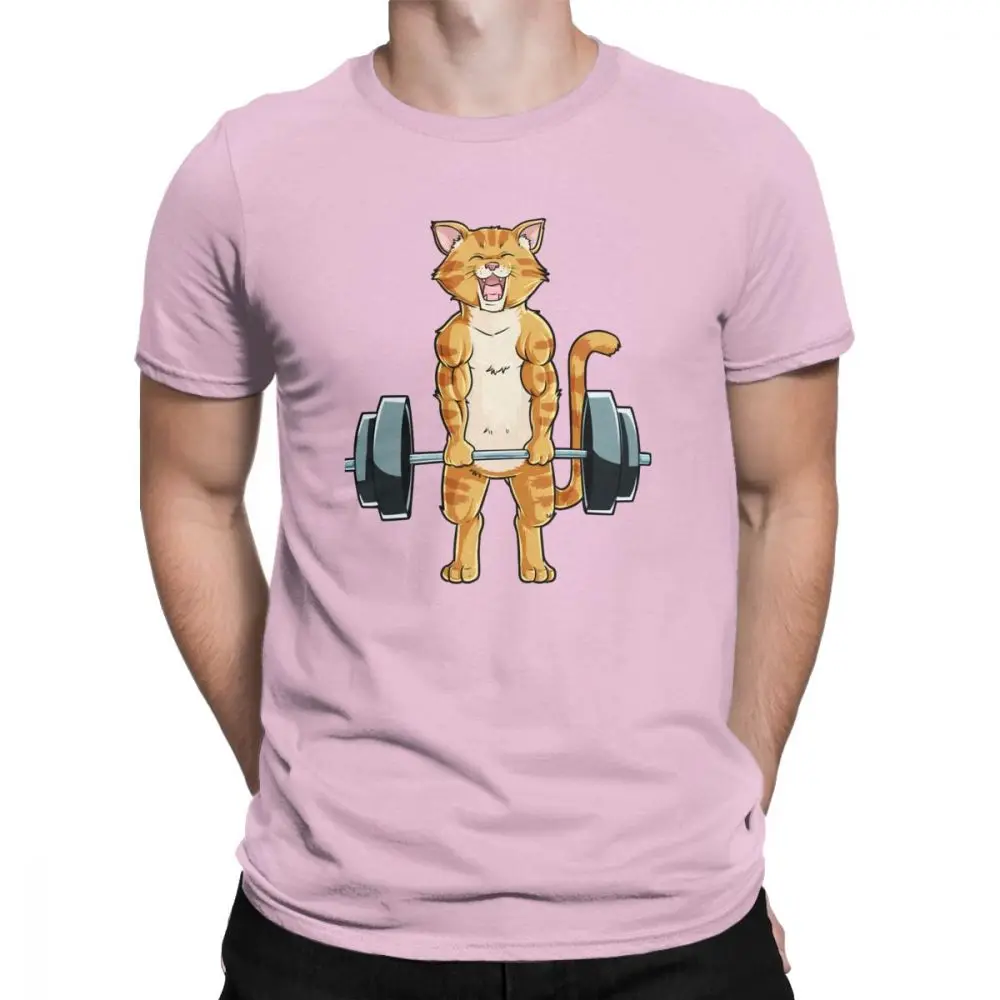 Креативный Кот Deadlift Powerlifting фитнес спортзал подъем веса футболки мужские Чистый хлопок футболка размера плюс одежда - Цвет: Розовый