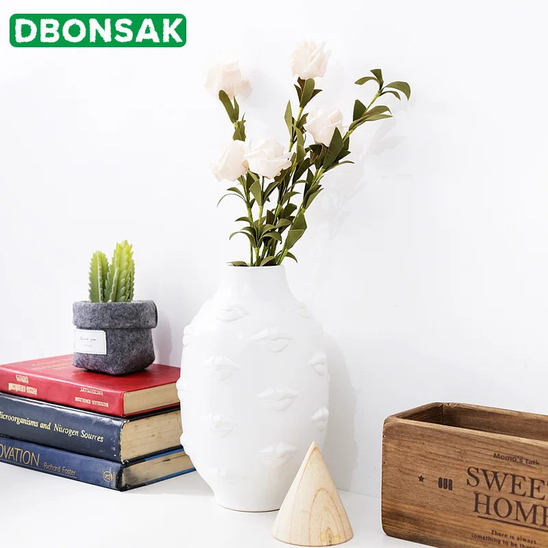 Креативная керамическая ваза дизайнерский плантатор 3D Губы белый скандинавский