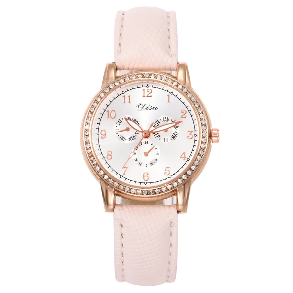 

Trend Three eyes Six needles Leather Watch Concise trend Temperament Leather Watches Delicate Quartz Women Wrist Watch