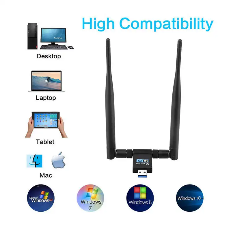 Беспроводной Usb Wifi адаптер 1200 Мбит/с двухдиапазонный 2 4 ГГц/300 5 ГГц/867 две антенны