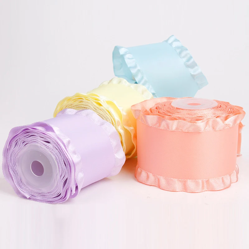 

Solid Color Printed Polyester Lotus Leaf Satin Ribbon 38mm 20 Yards 12 Colors Diy Hair Accessories Band Garment Ribbons