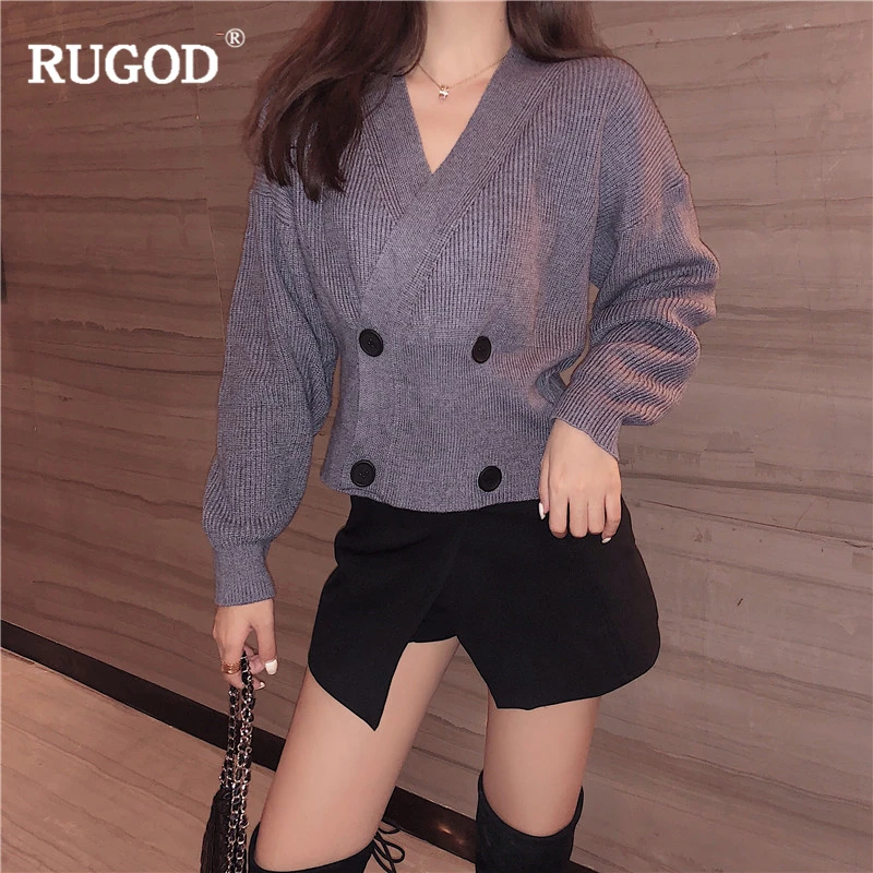 Женский кардиган с v-образным вырезом RUGOD однотонный Повседневный вязаный свитер