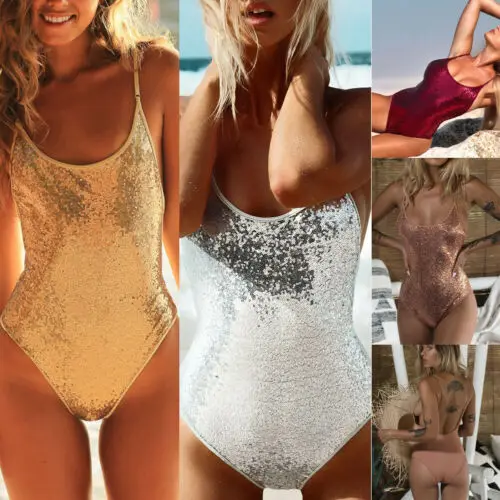 Women One-Piece Swimsuit Bandage Sequins Bikini Set Push-up Bathing Swimwear Beach Suits Hot Bodysuit 4 Colors | Спорт и развлечения