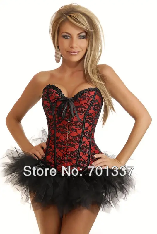 

2 Colors wholesale Sexy Lingerie Lace Up Basque Corset Separate Skirt A815