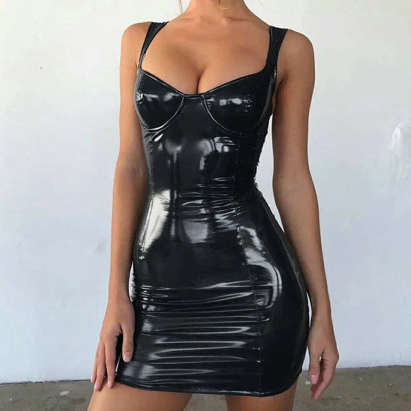 Женское облегающее платье Missufe мини-платье из искусственной кожи с открытыми