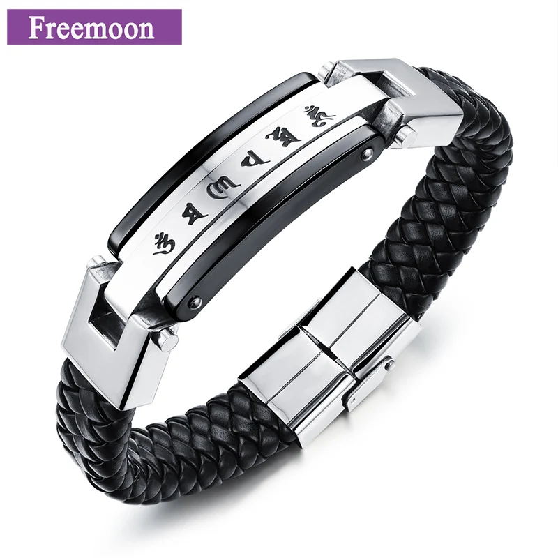 Черный кожаный браслет Для мужчин Шарм ретро шесть слов пословица