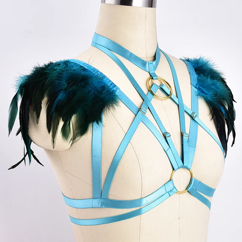 Перо синие эластичные крылья плечо ремни для костюма burlesque edm фестиваль burningman