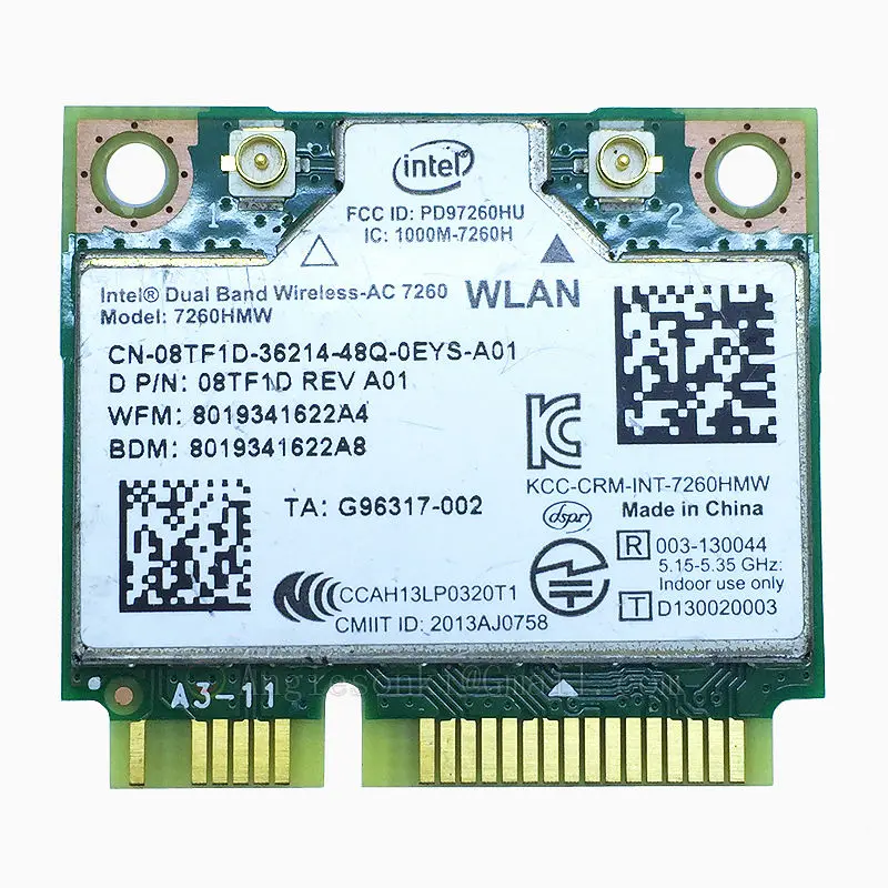 AC7260 Двухдиапазонная Беспроводная ac 7260 7260HMW + Bluetooth 4 0 867 Мбит/с IEEE 802.11ac PCIe Половина