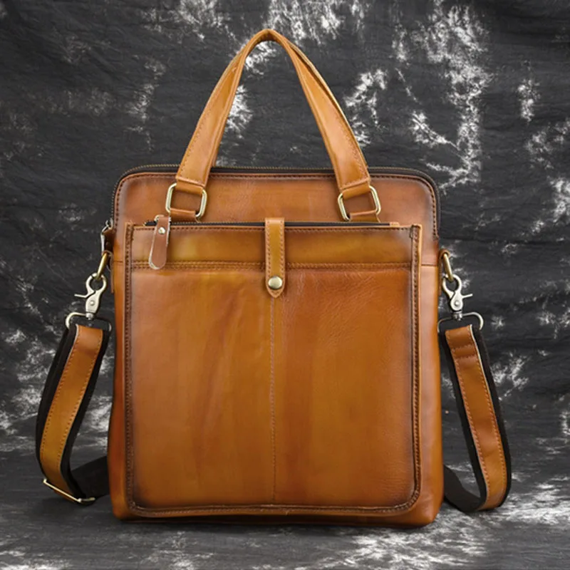 

Real Cow Leather Men Cross Body Tote bag Retro Hand Color Briefcases High Quality Male Classic HandBags Shoulder Messenger Bag