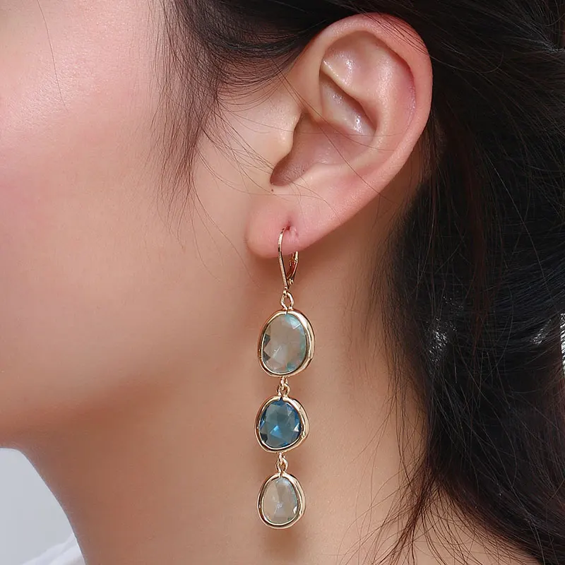 

Shineland New Dangle Long Earrings Fashion Jewelry Charms Colorful Crystal Stone Copper Drop Pink Brincos For Women 2020 Gifts