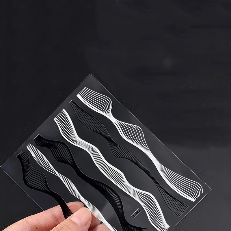 Металлическая Волнистая Полоса с четырьмя лилилиями 3D наклейки для ногтей