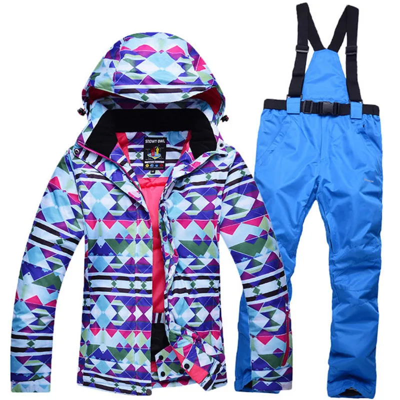 colorful Woman Blue Snow Jackets Ladies Ski suit sets Female Snowboarding clothing outdoor sports Costumes Jacket + Bibs pant | Спорт и