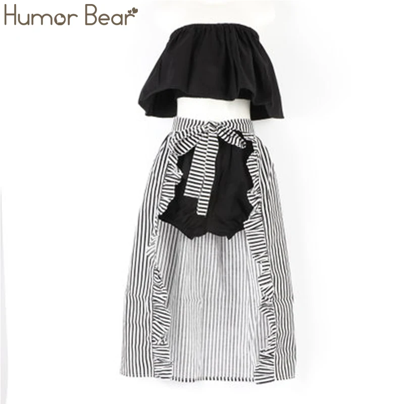 Humor Bear/Летняя одежда для маленьких девочек модный топ без рукавов+ черные шорты+ юбка в полоску комплект детской одежды из трех предметов