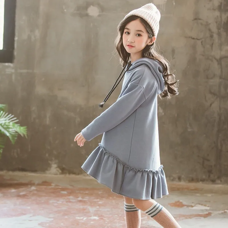 Christmas mermaid hooded hoodies velvet casual girls dresses winter autumn warm blue korean for teenage clothing | Детская одежда и