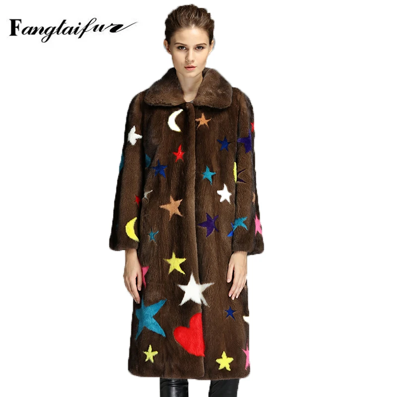Женская импортная норковая шуба Ftangaiur 2021 повседневная с отложным воротником и