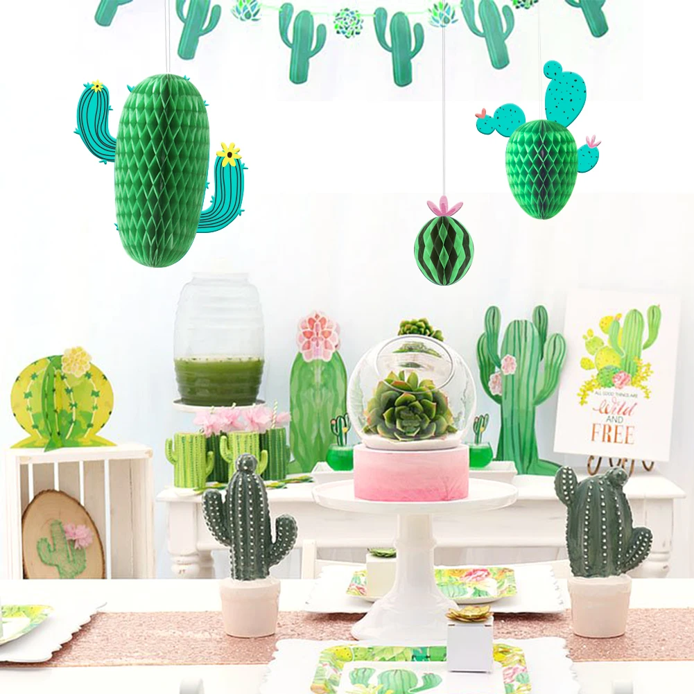 3 шт. Кактус Украшения из сот летний тропический DIY Fiesta декор для вечеринки в честь Дня Рождения Luau Гавайский лама детский душ свадьба