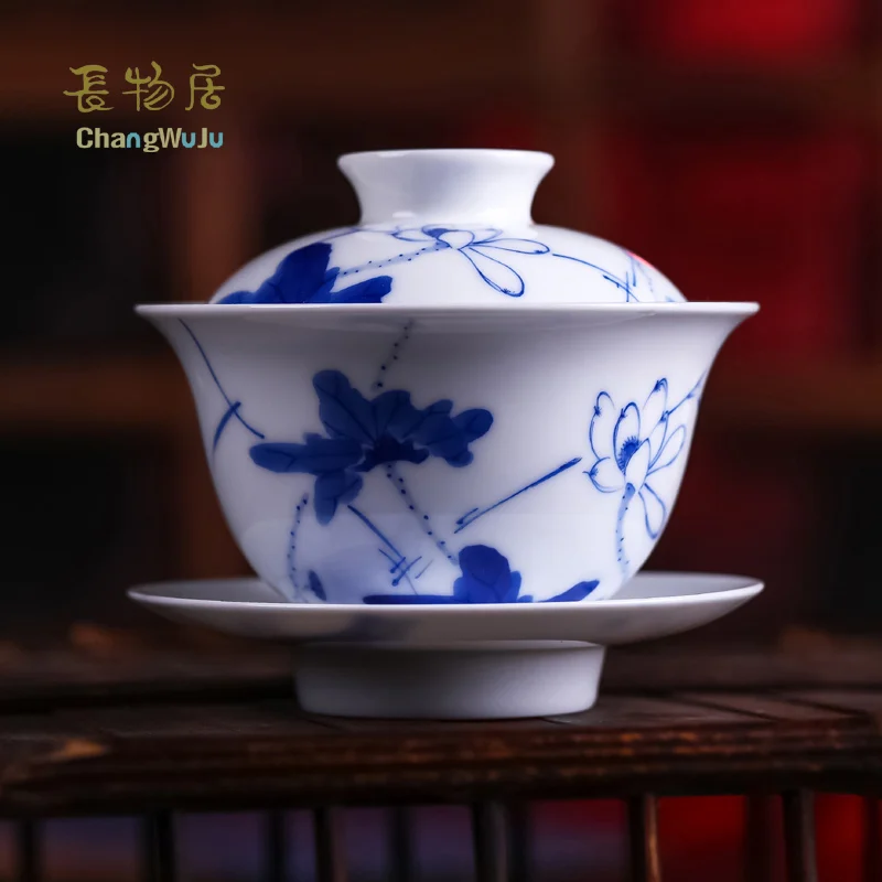 Чашки и блюдца Changwuju Цзиндэчжэнь чайный набор кунгфу большой размер сине белый