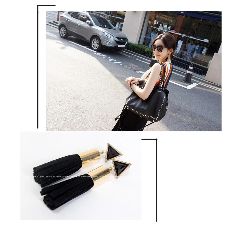 Богемные треугольные длинные серьги-кисточки в стиле бохо винтажные