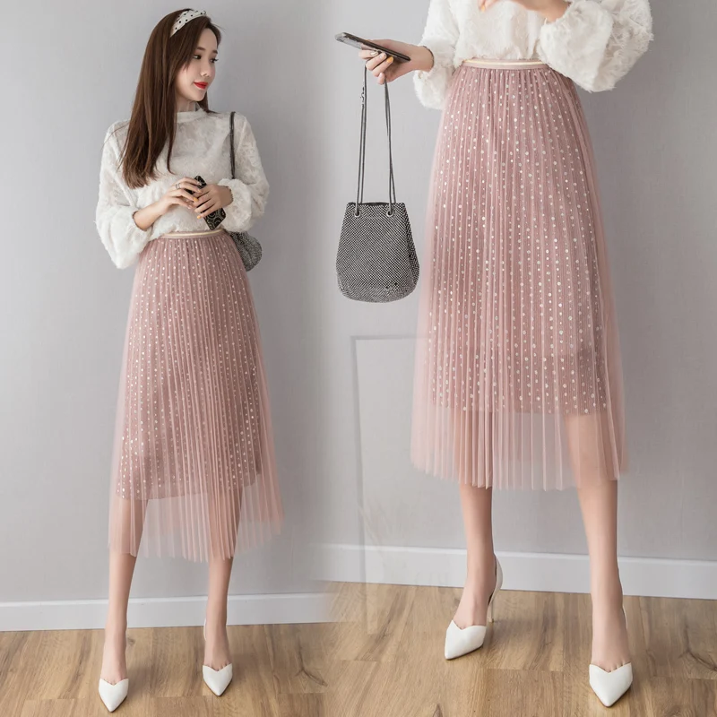 Высокая талия A Line черная розовая бежевая юбка женская весна 2019 Новое поступление