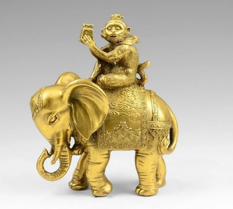 8 китайская латунная медная благоприятная обезьяна езды слон декоративная