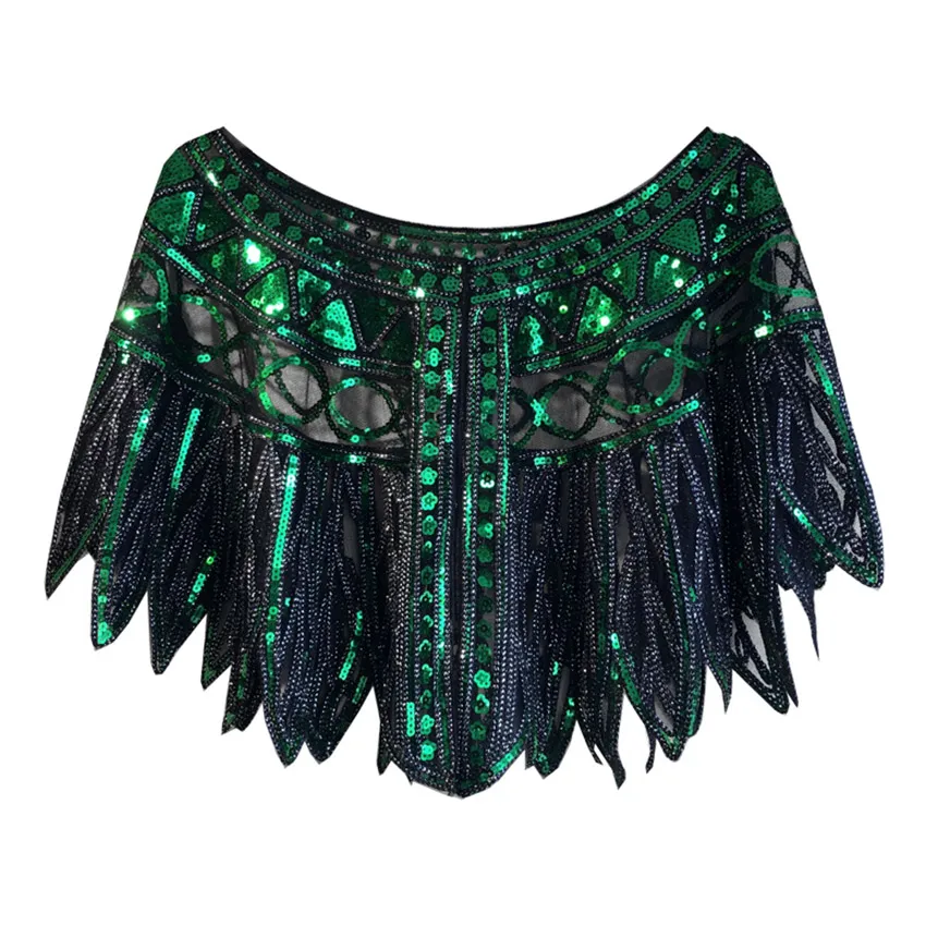 Green Женская коллекция 1920 s Flapper Вышитая Шаль покрывает Gatsby вечерние в бусинах и пайетках Capelet - Цвет: Green