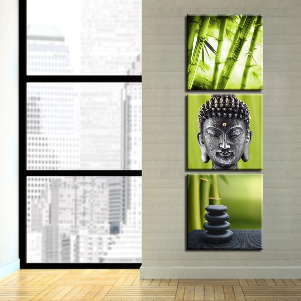 Wall Art Холст Картины HD печать плакатов рамки 5 шт. бамбуковая роща каменная статуя