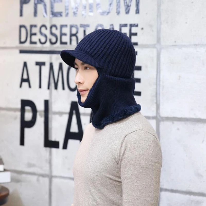 Утепленная вязаная шерстяная шапочка Для мужчин зимняя шапка сохранить теплые
