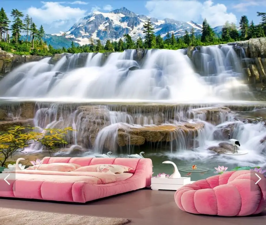 Фотообои с водопадом декоративная настенная 3D Бумага для стен Nature View Canvas HD фото