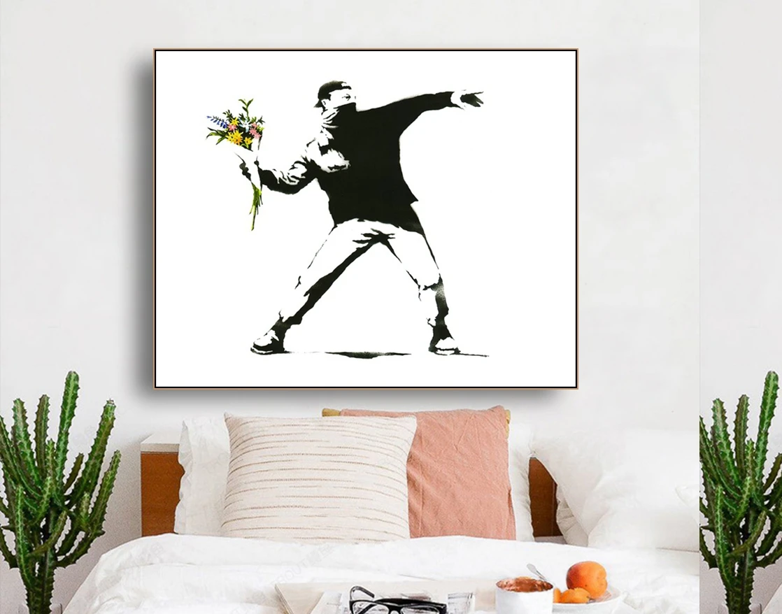 Love Is In The Air by Banksy Wall Art Decor Canvas Painting Calligraphy Poster Print Decorative Picture Living Room Home Decor
