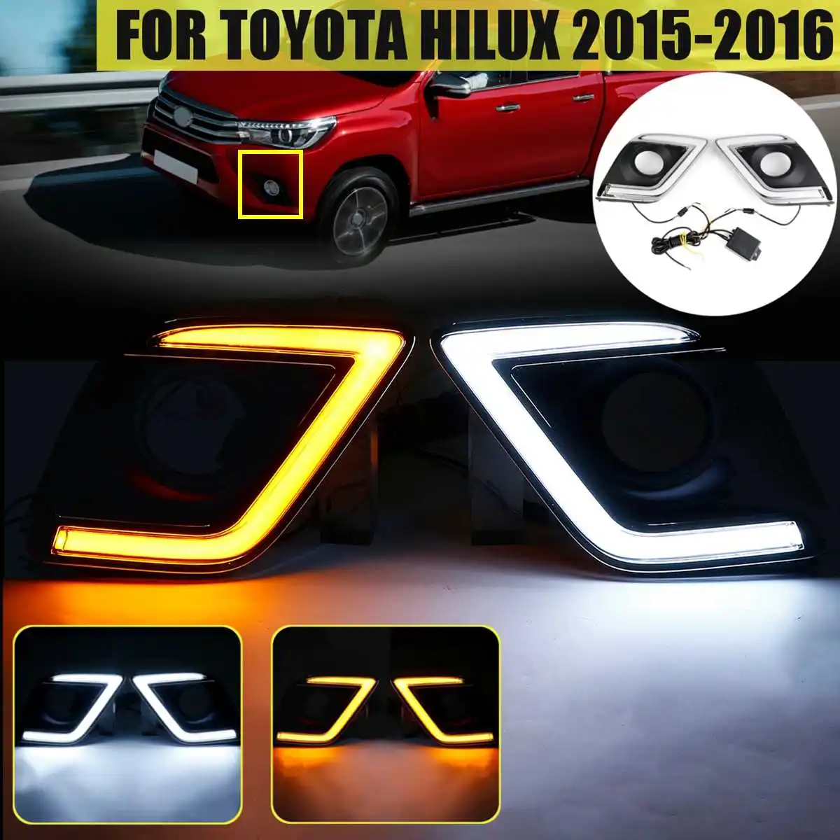 1 пара Автомобильный светодиодный DRL для Toyota Hilux Revo дневные ходовые огни хромированная рама сигнал поворота противотуманная фара аксессуары