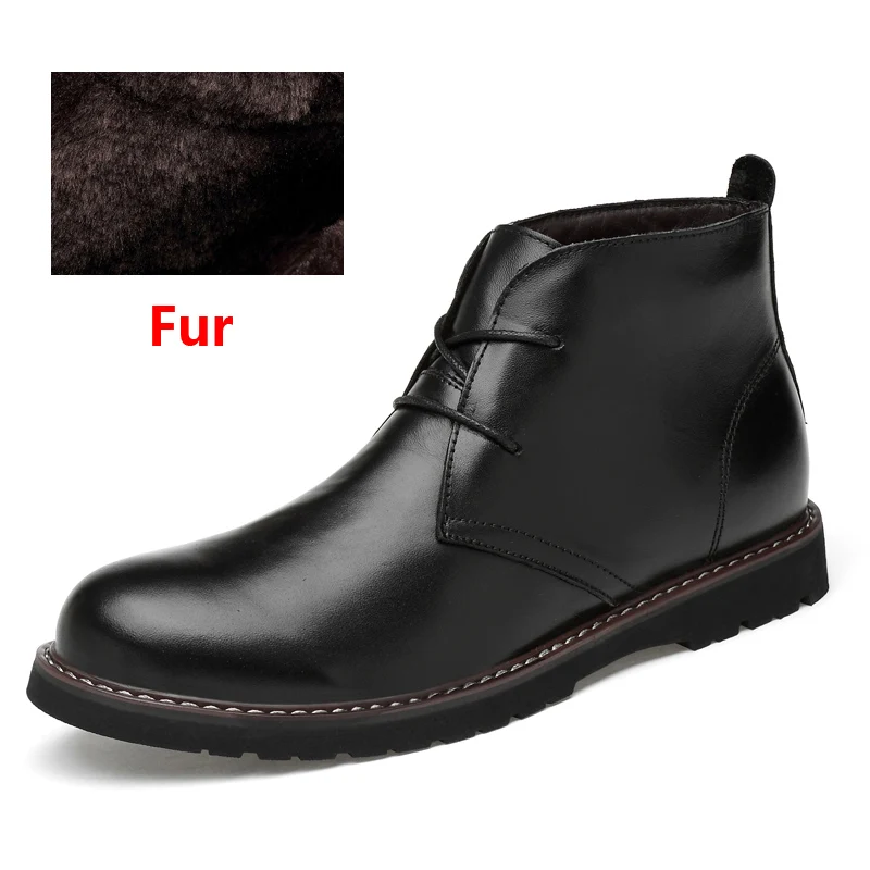 Fur Black OZERSK/повседневные мужские ботинки из натуральной кожи; сезон осень-зима; ботильоны; модная обувь на шнуровке; Мужская обувь высокого качества в винтажном стиле - Цвет: Fur Black