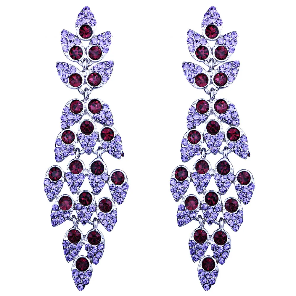 

FARLENA Jewelry Silver Plated Full Crystal Rhinestones Leaf Shaped Drop Earrings for Women Wedding Party Accessory long Earrings