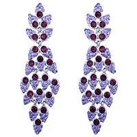 farlena jewelry silver plated full crystal rhinestones leaf shaped drop earrings for women wedding party accessory long earrings