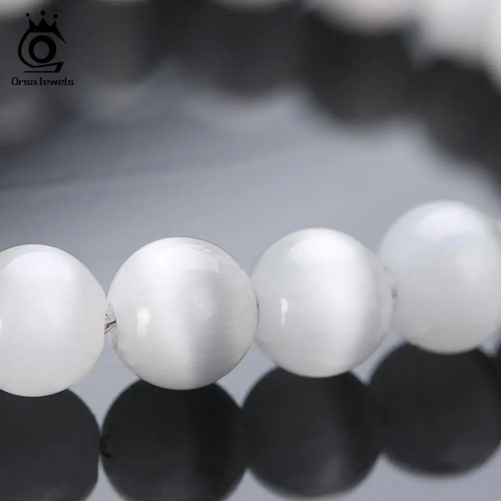 ORSA JEWELS, Настоящее серебро 925 пробы, женские браслеты и браслеты с бусинами, кошачий глаз, жемчужные женские серебряные ювелирные изделия SB36
